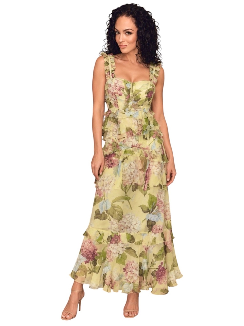 ALICE McCALL Wild Frontiers Lemon Romantic Floral Tiered Ruffle Boho Maxi Dress